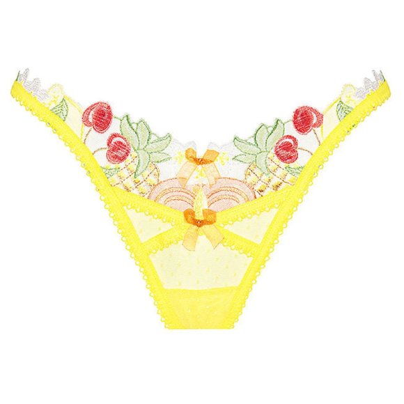 VS 2 Piece Set For Love & Lemons Thong & Garter Belt Multi Fruit Yellow NWT - Picture 15 of 16